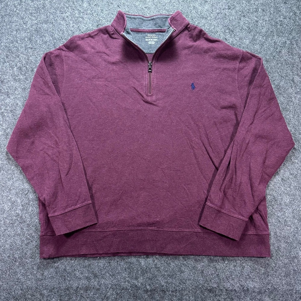 Polo Ralph Lauren Mens Maroon Quarter Zip Casual Pullover Sweater 2XB